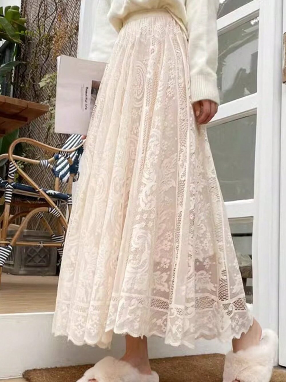Apricot Elegant Women's Bohemian Wedding Dress with Lace Embroidery - Picture 8 of 8